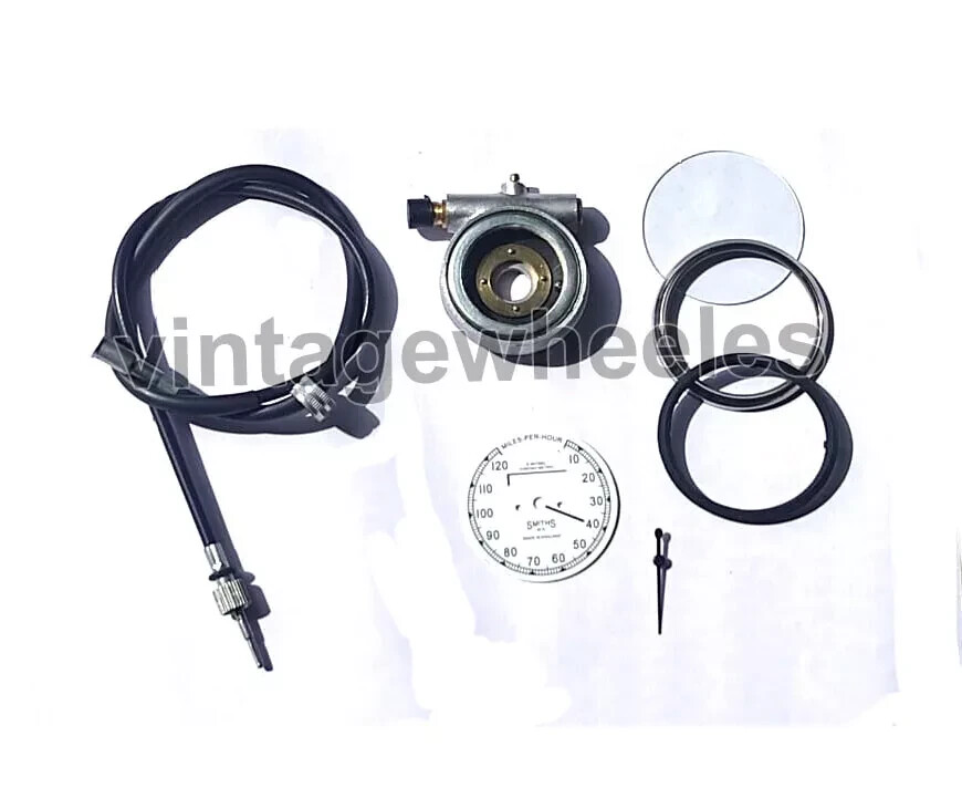 Smiths 120 Mph White Dial Speedometer Gauge & 40" Cable + Speedometer Drive