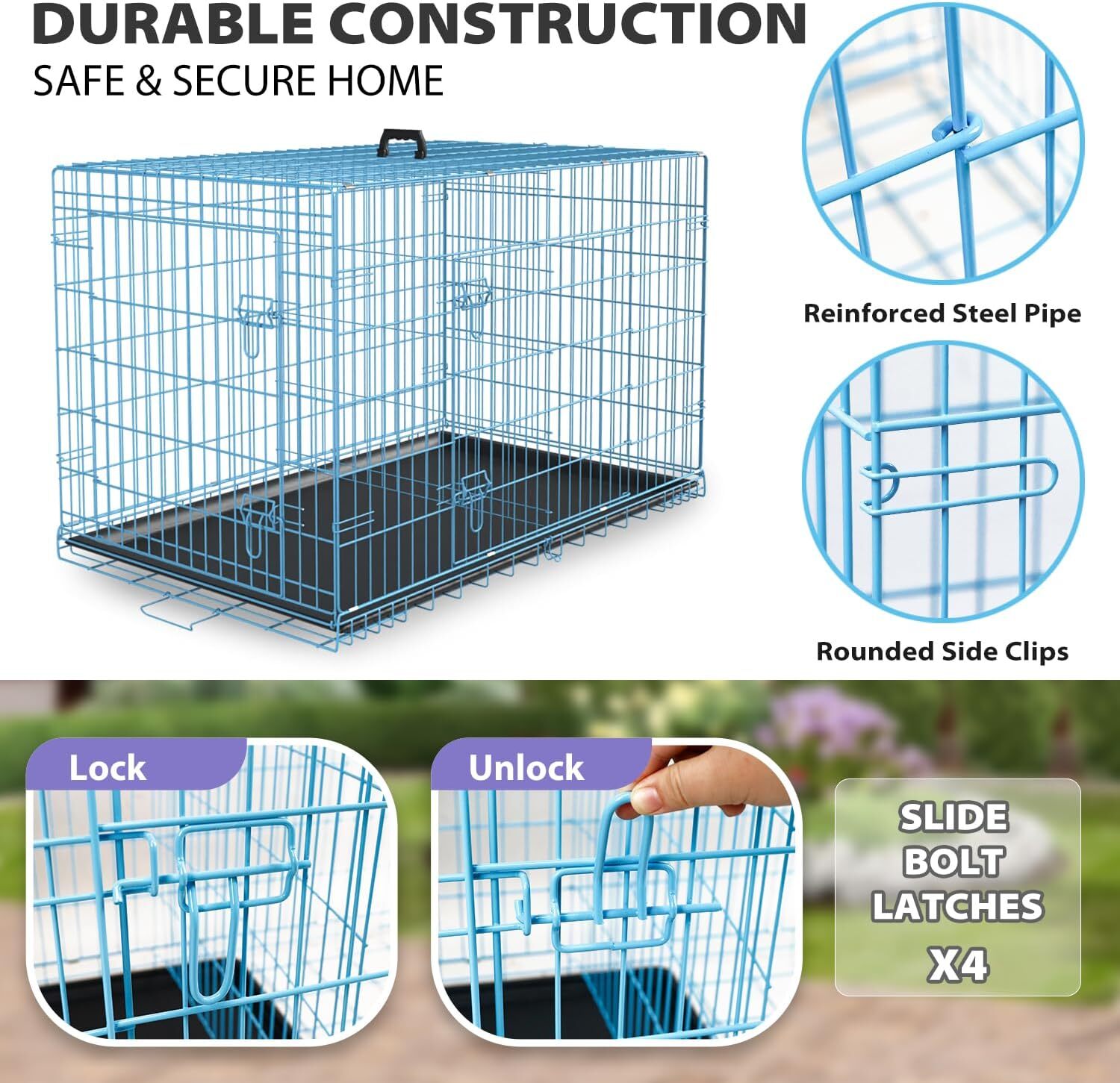 24,30,36,42,48 Inch Dog Crates for Large Dogs Folding Mental Wire Dog Kennels