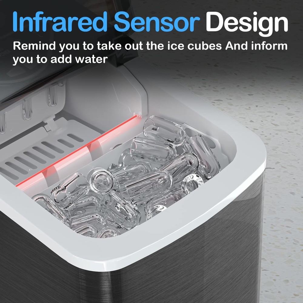 Ice Makers Countertop, Compact Counter Machine, Self Cleaning, 26L/24H, 9 Ice...