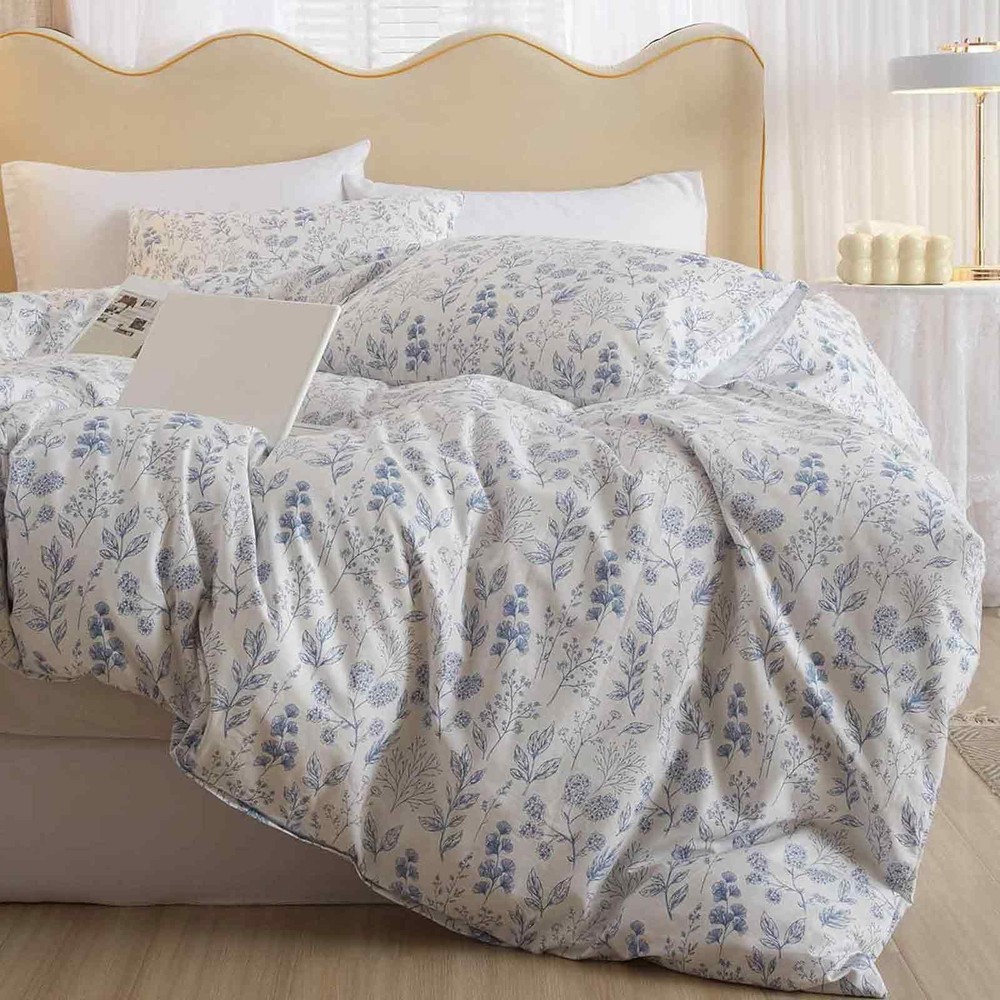 Faincy Floral King Size Comforter Set, King, Blue White Set