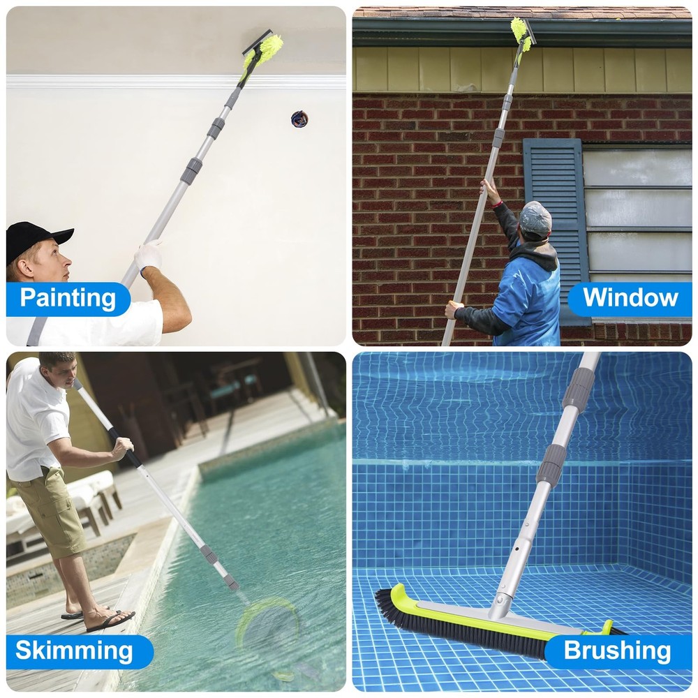12 Foot Telescoping Swimming Pool Pole Threaded Tips for Skimmer Net