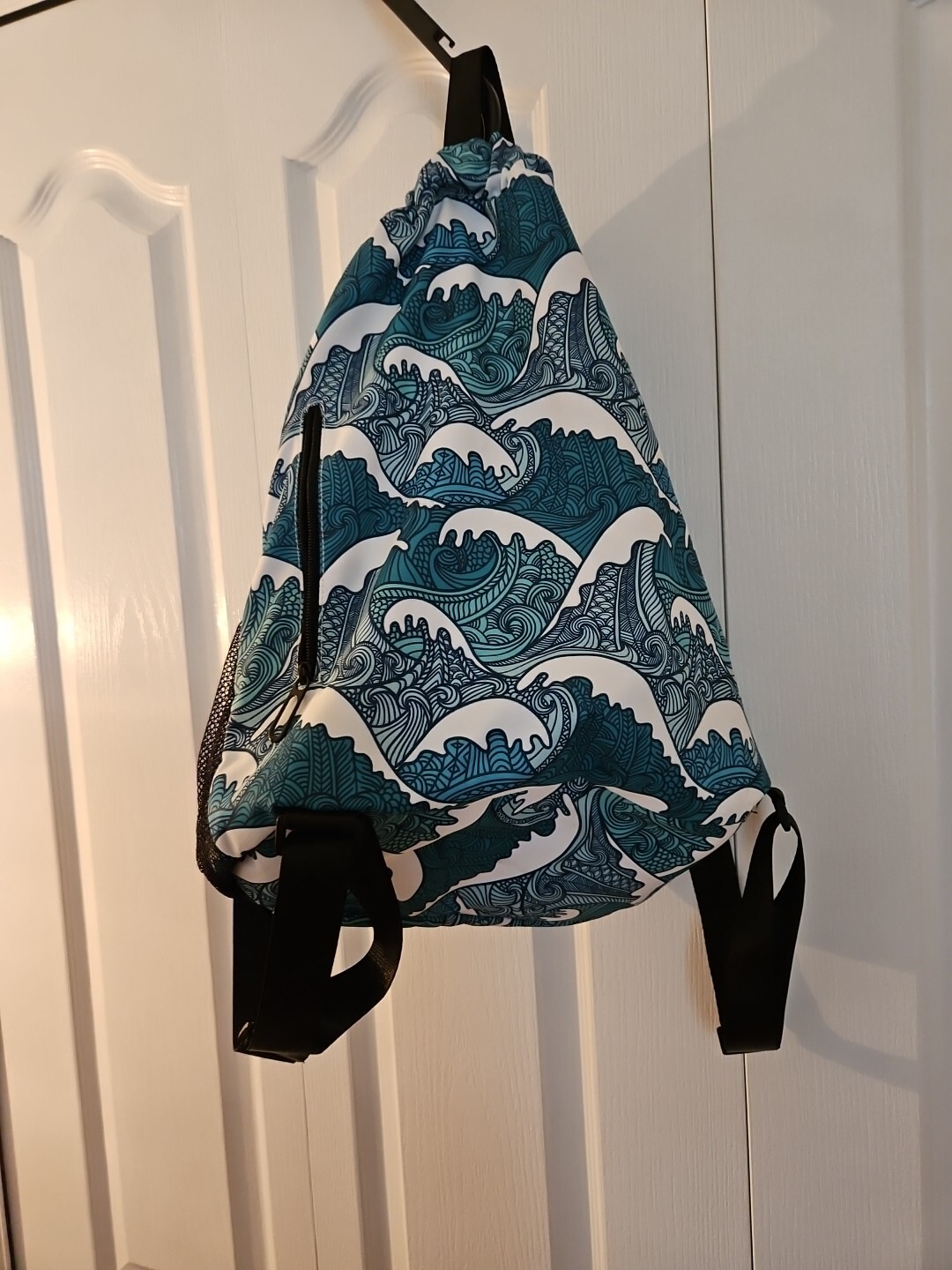 Risefit Drawstring Backpack with Mesh Pockets String Gym Bag Blue Waves