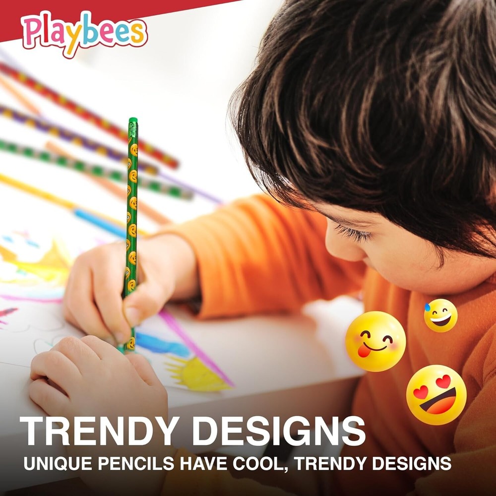 Emoticon Pencils - 36 Pack - Fun & Vibrant Writing Tools with Erasers