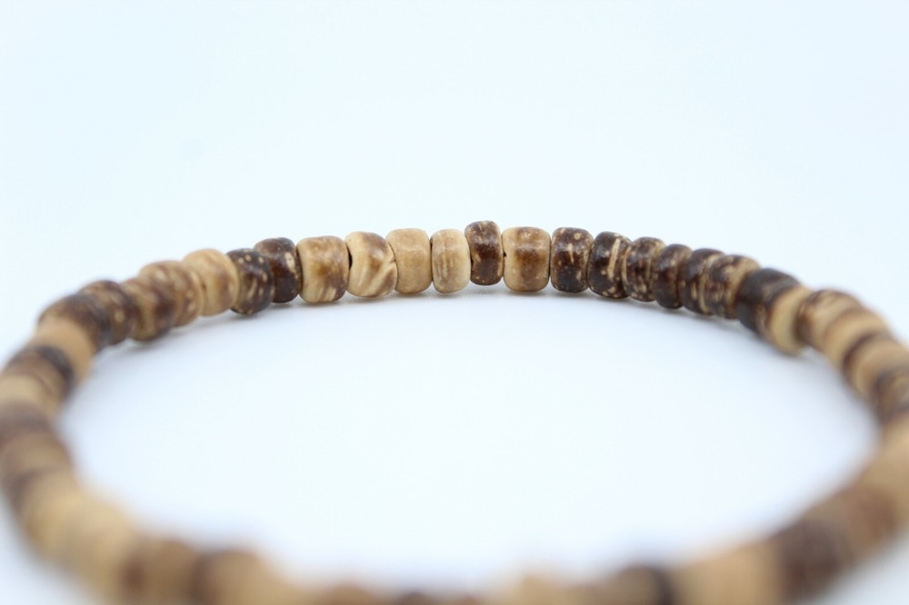 Coconut Shell Bracelet - 7", Light Brown Coconut Shell (Thin), Hawaiian Surfer