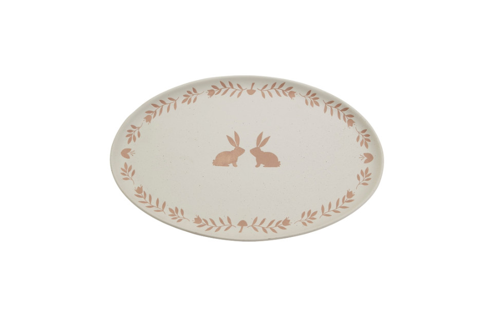 Haven Ivory Easter Bunny Ceramic Oval Serving Platter 16 Inch