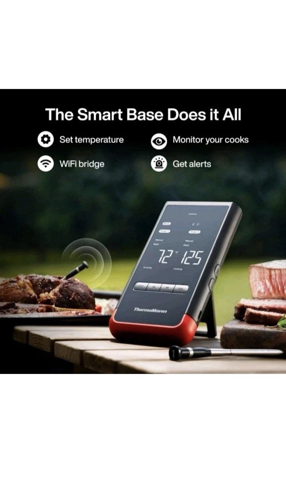 THERMOMAVEN P2 Wireless Thermometer - 2 Probe Set Standalone Base & WiFi WT02