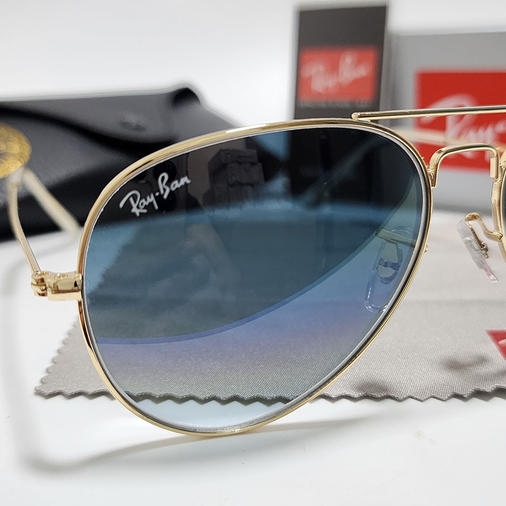 Ray-Ban RB3025 Aviator Pilot Sunglasses Gold Frame 58mm Glass Blue Lens 138mm