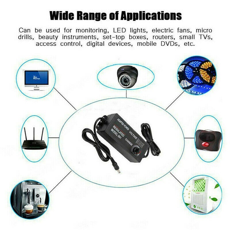 60W Power Supply Adjustable DC 3V-24V 12V Variable Universal AC DC Adapter