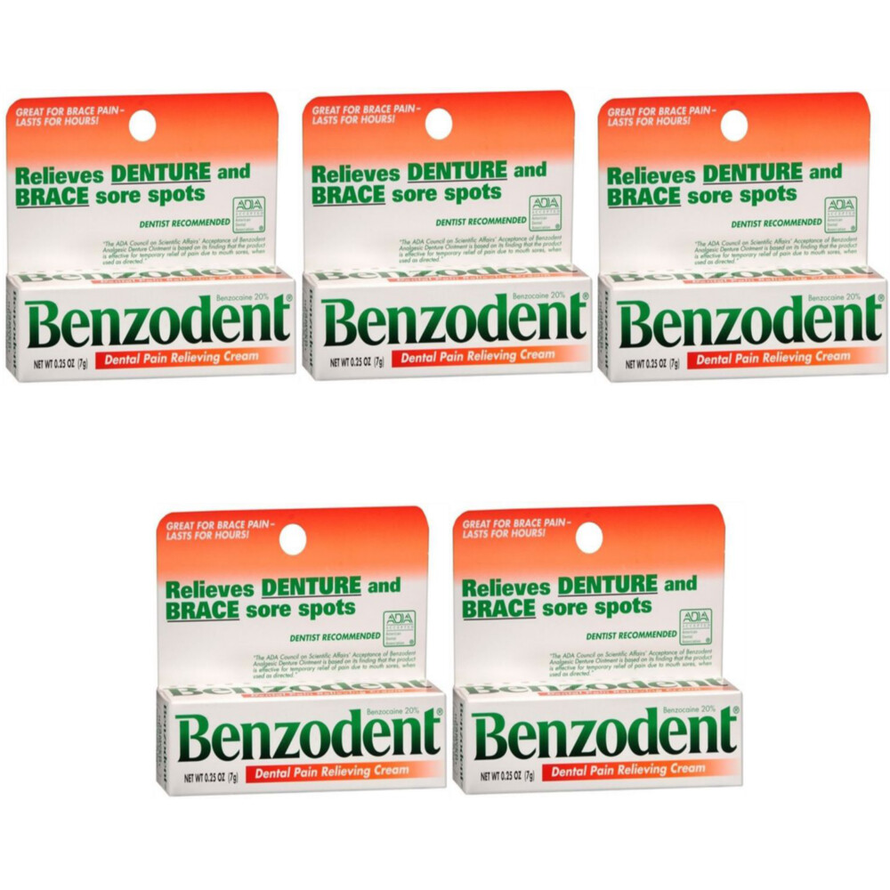 5 Pack Benzodent Denture Ointment - 0.25 Oz Each