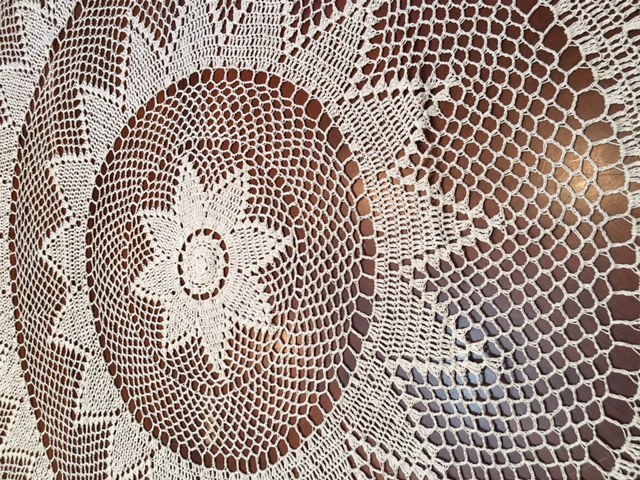 Round Handmade Crochet Lace Tablecloth COLOR BEIGE 100 % COTTON -