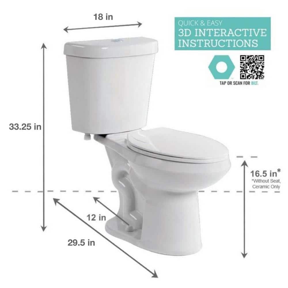 Glacier Bay N2316 Dual Flush Elongated Toilet 1.1/1.6 GPF, White Seat Included