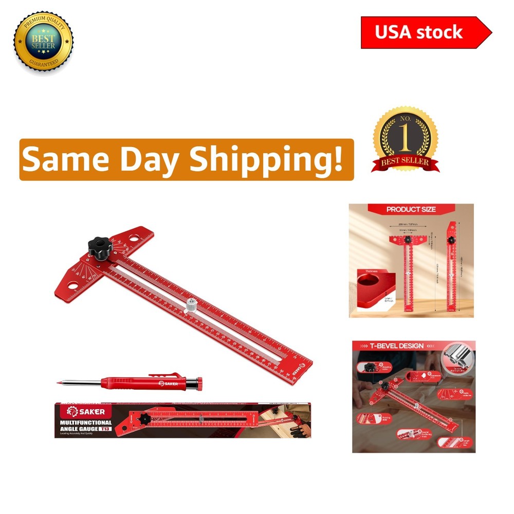 Precision Angle Adjusting T-Square Ruler with Laser Engraved Scales & Pencil