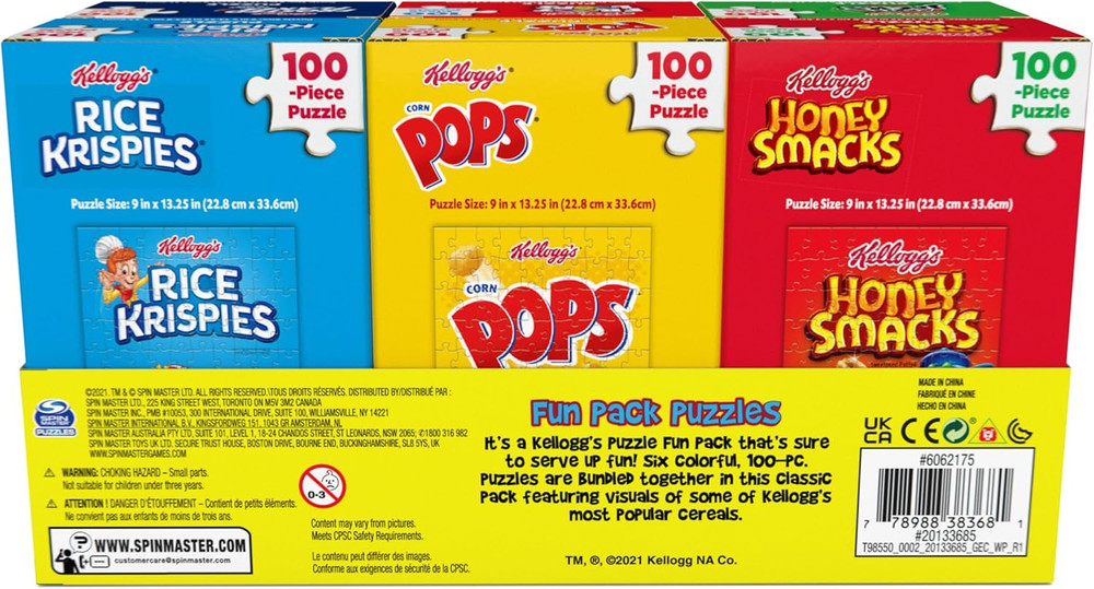 Spin Master Games, Kellogg'S Cereal 100-Piece Puzzles 6-Pack, Square Cereal Boxe