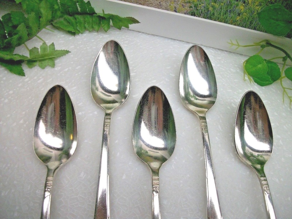 5 Oneida Community Silver BERKLEY SQUARE Silverplate Teaspoons 1935