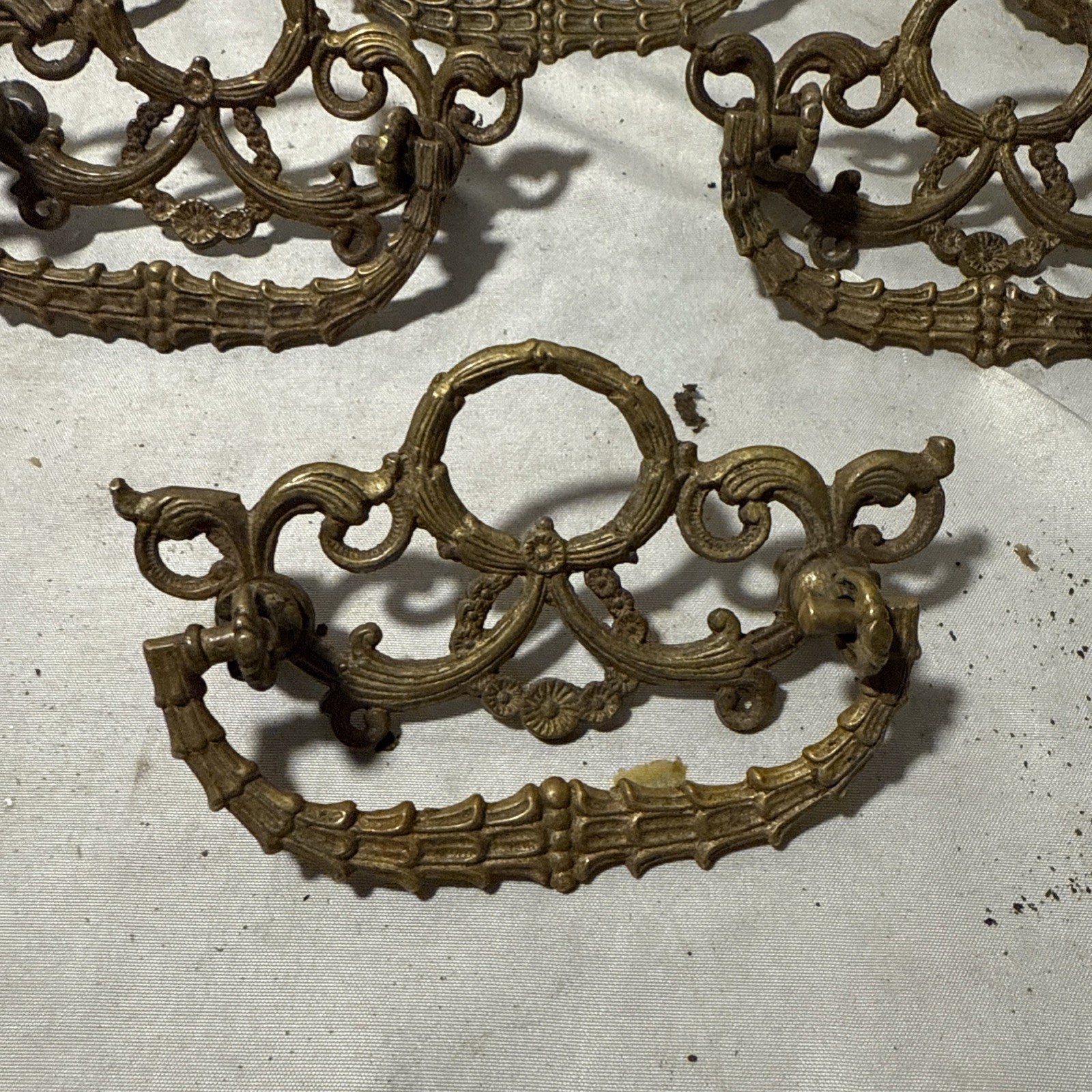 10 Ornate Filagreed Antique Brass Pull Drawer Cabinet Handle Ornate Hardware