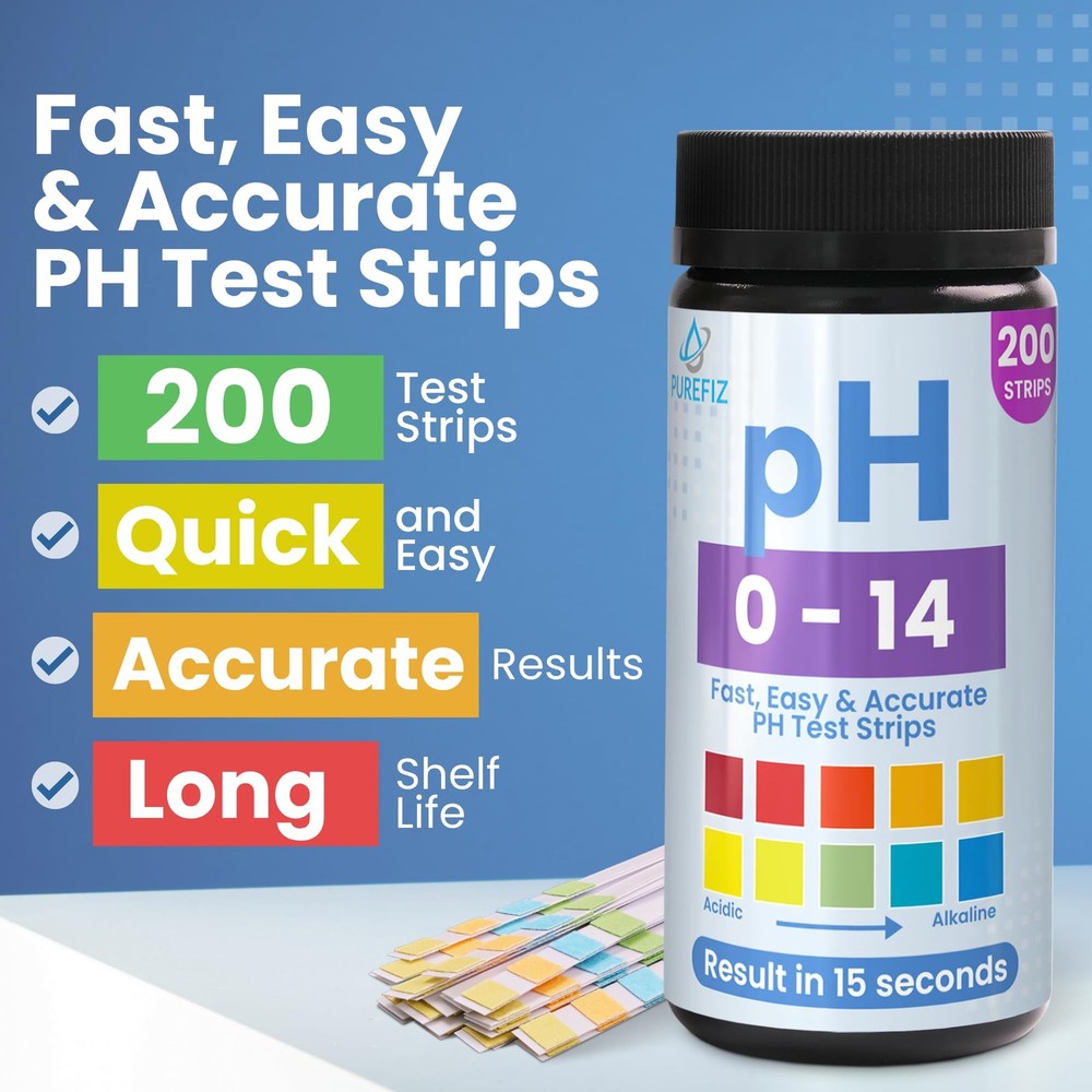 pH Test Strips 0-14 | 200 Universal Strips for Fast, Accurate pH Testing | Li...