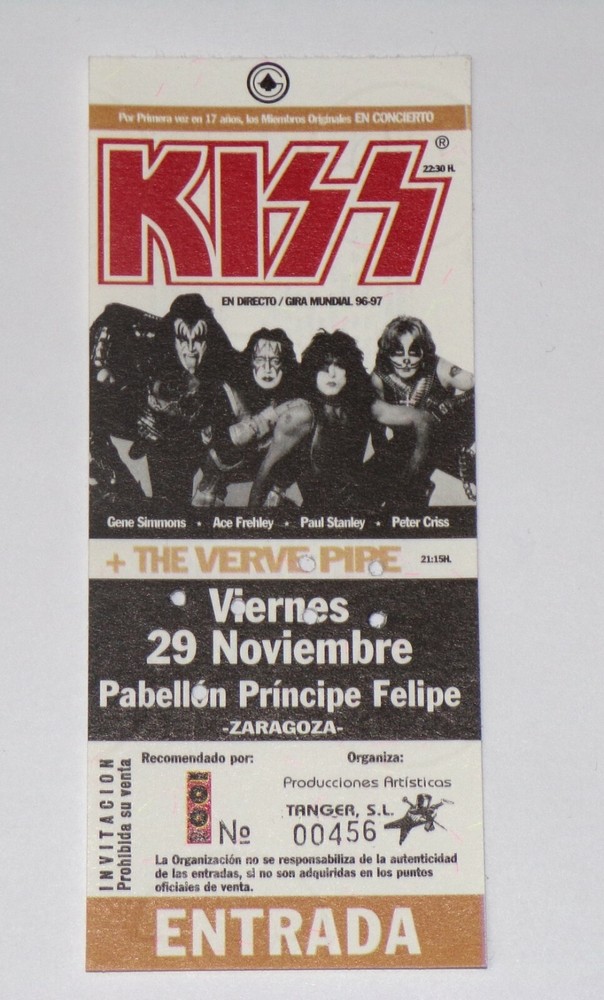 KISS Ticket Stub Reunion Tour 1996 CANCELLED Concert Zaragoza Spain Vintage Kiss