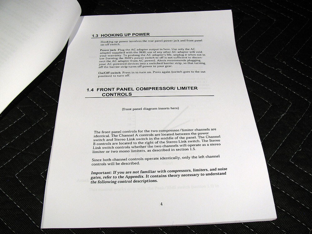 Alesis 3630 Compressor / Limiter Reference Manual