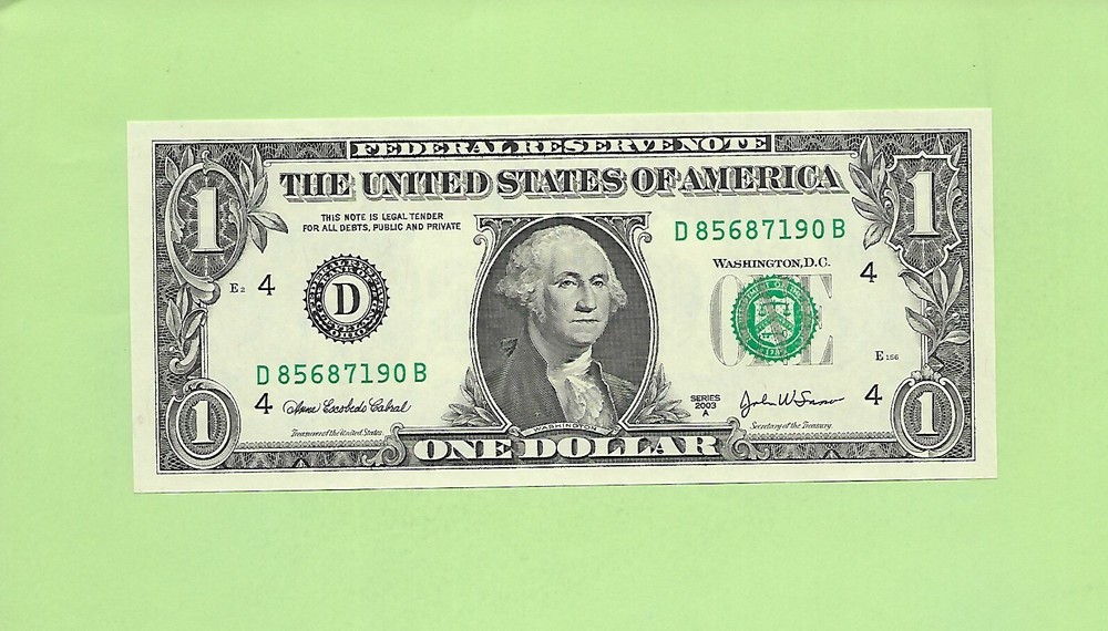 2003A ..UNCIRC $1  D 8568 7190 B  .... 2003A  $1  D-B       NICE NOTE     FRN