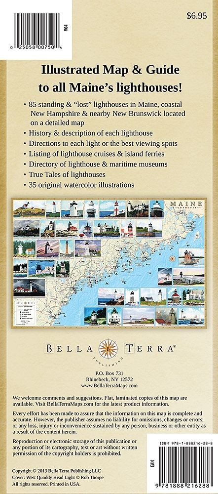 Maine Lighthouses Illustrated Map & Guide