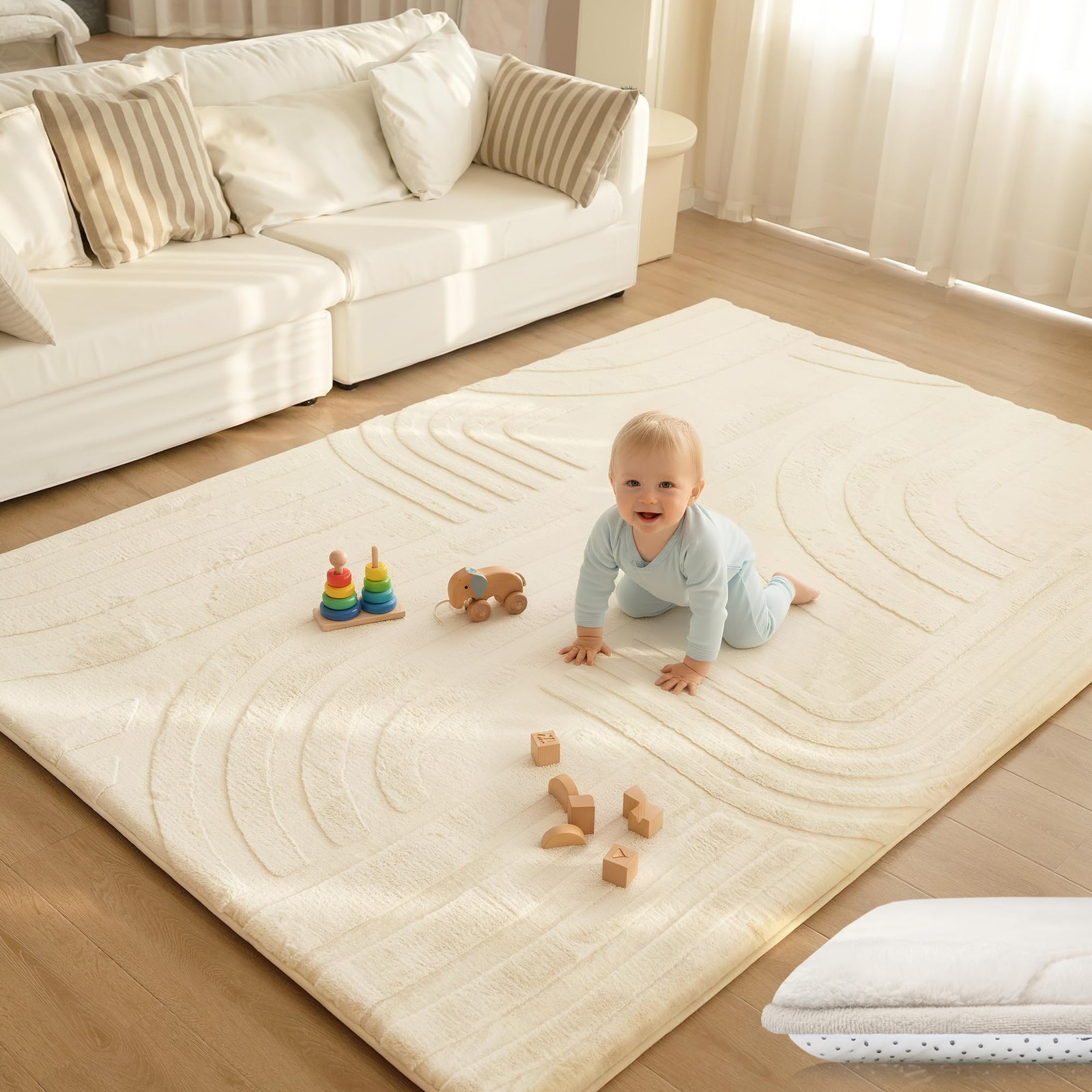 1.3" Thick Fluffy Baby Play Mat for Floor,Elasti Foam Padded Area Rug for Liv...