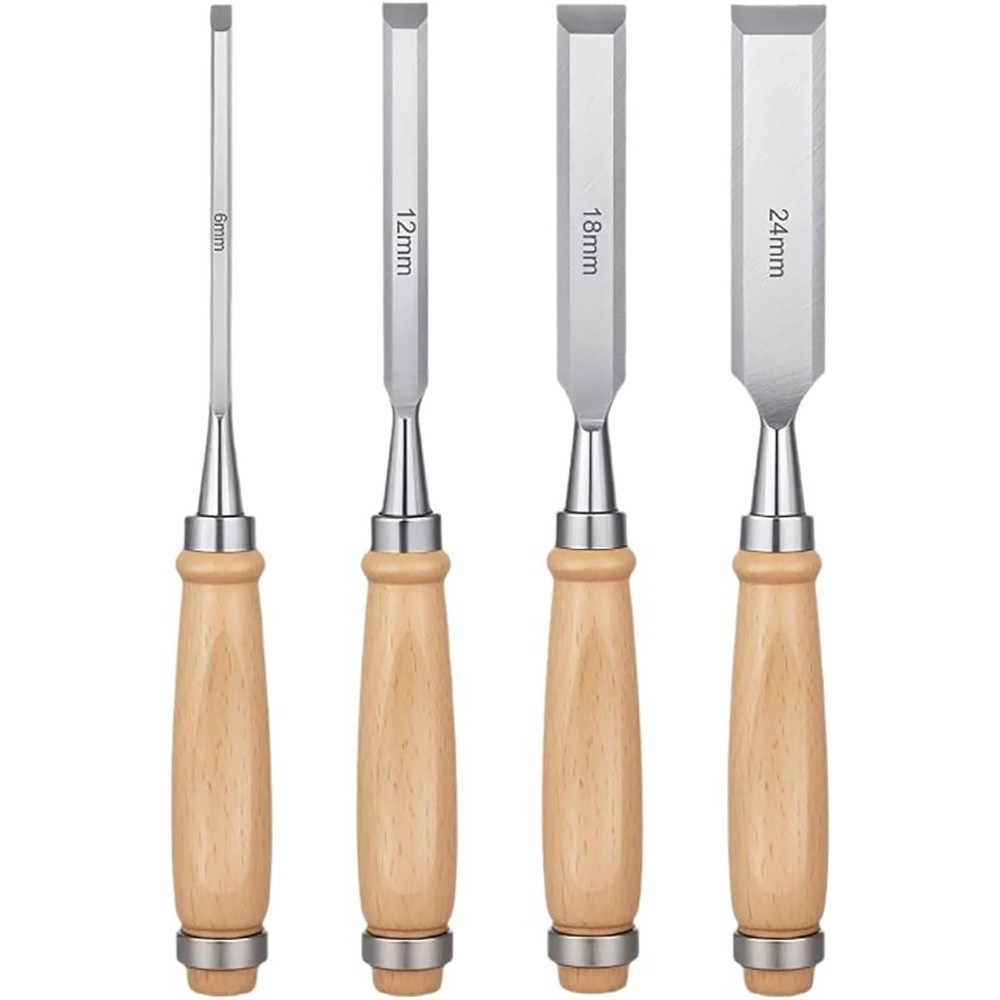 4PCS Wood Chisel Set Carving Knife Woodworking Tool Gouges 1/4", 1/2", 3/4", 1"