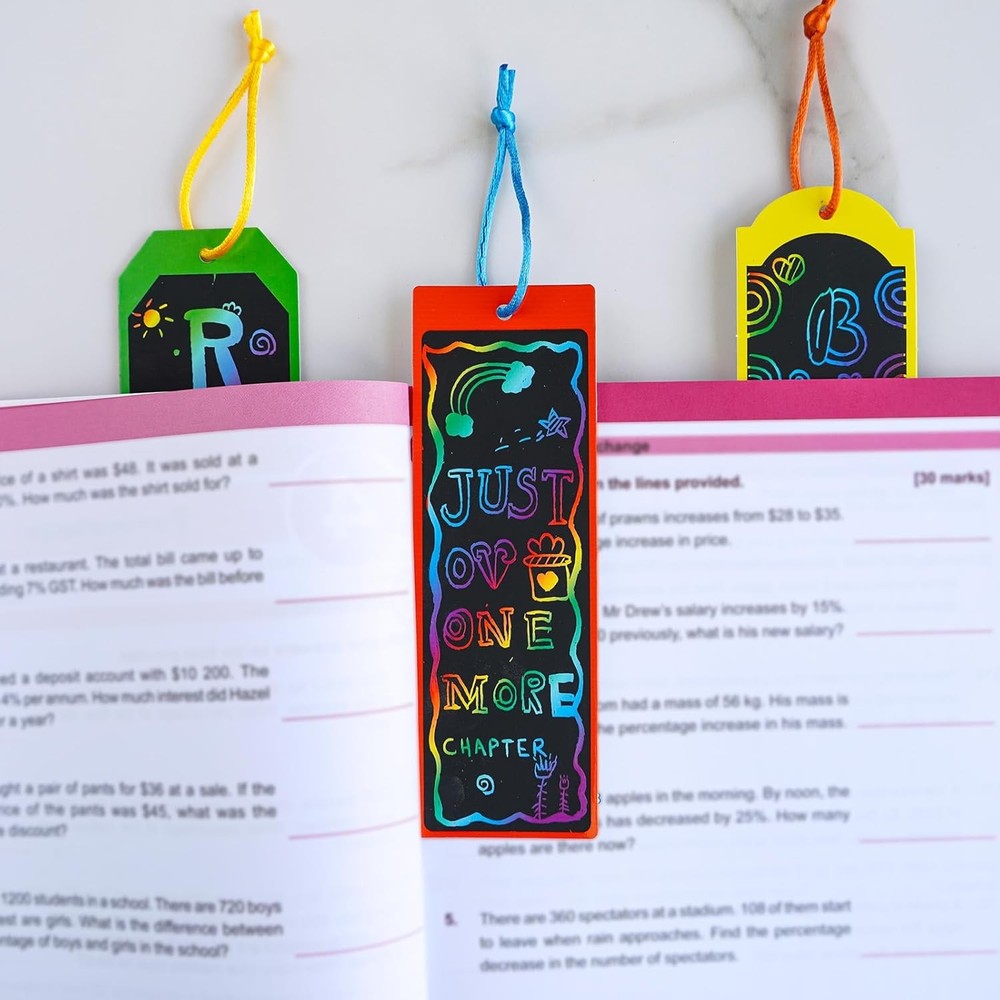 Winlyn 48 Sets 6 Styles Magic Color Scratch Bookmarks Craft Small, Multicolor