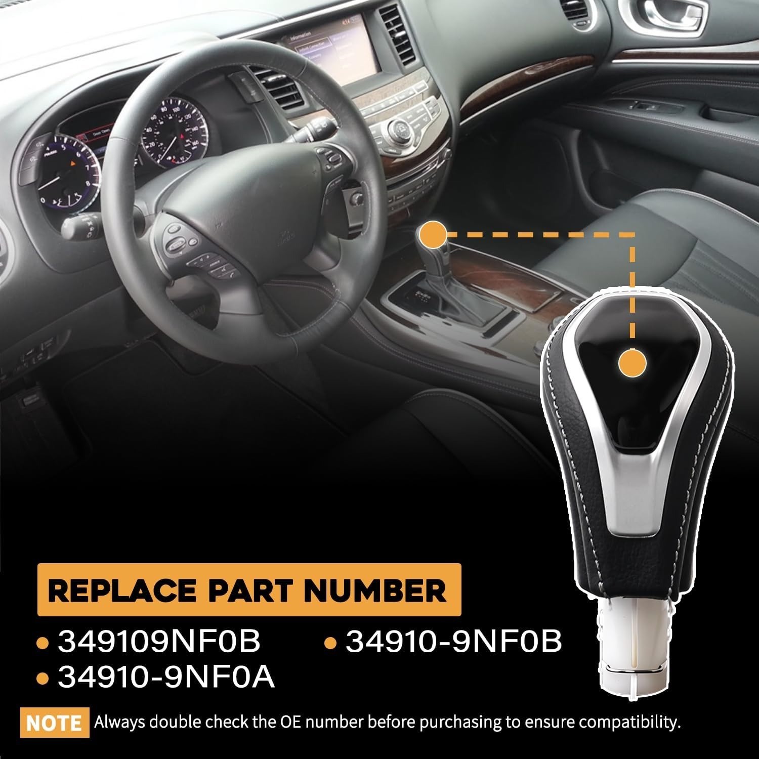 Shift Knob Transmission Gear Handle for 2017 Infiniti Q50 34910-9NF0B