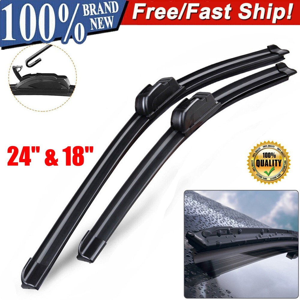 Pair Windshield Wiper Blades J-hook Quality 24" & 18" Inch Bracketless Frameless