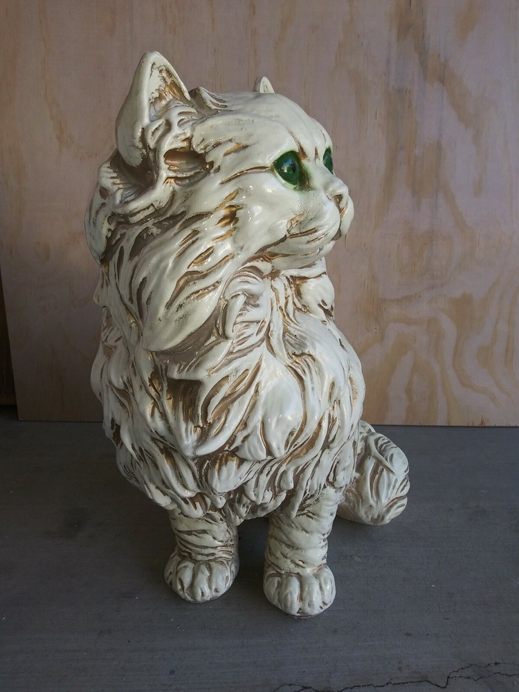 WHITE FLUFFY CAT PERSIAN KITTY CAT CERAMIC LARGE