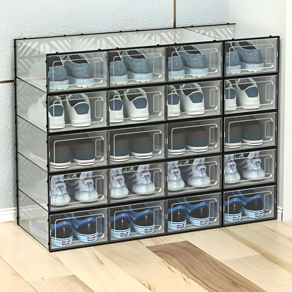 20 Pack Clear Plastic Shoe Boxes With Lids Stackable Storage Container Organizer