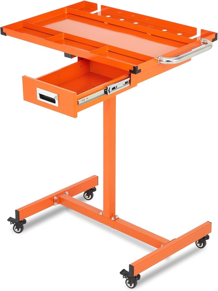 Workbench with Locking Casters, Adjustable Height 35"-44.8" Rolling Steel