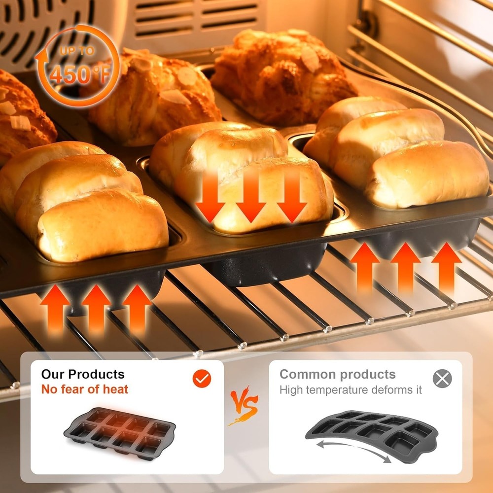 2 Pack Mini Loaf Baking Pans 8-Cavity, Nonstick Small Cornbread Pan, Tiny Ban...