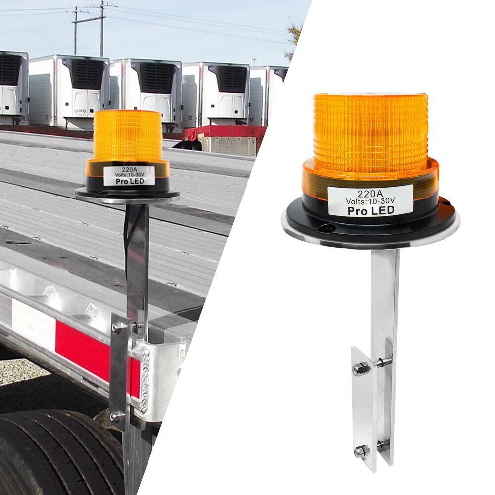 Warning Light Beacon & Bracket For Flatbed Trailer Stake Pocket Mount