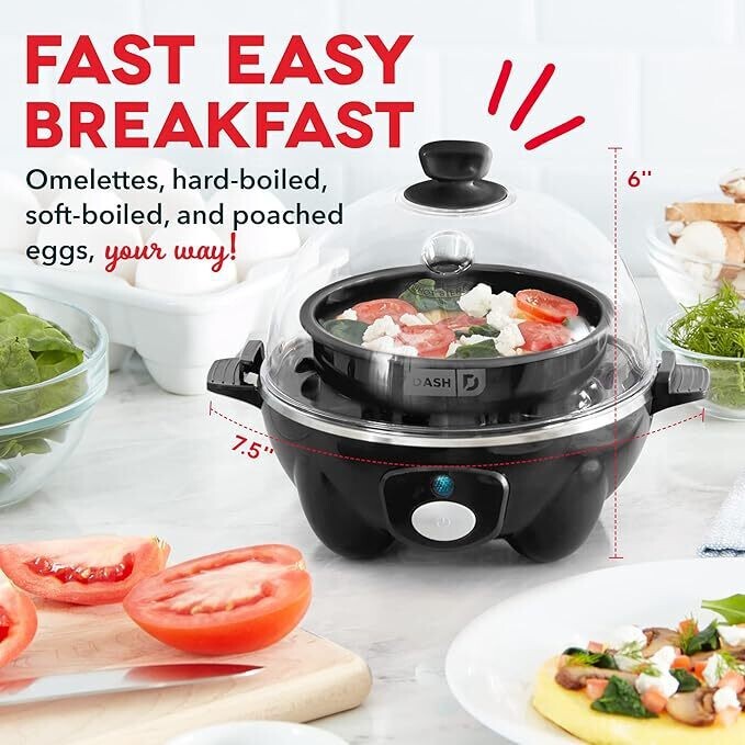 DASH Rapid Egg Cooker – 6 Egg Capacity, Auto Shut-Off, HardPoached – Black