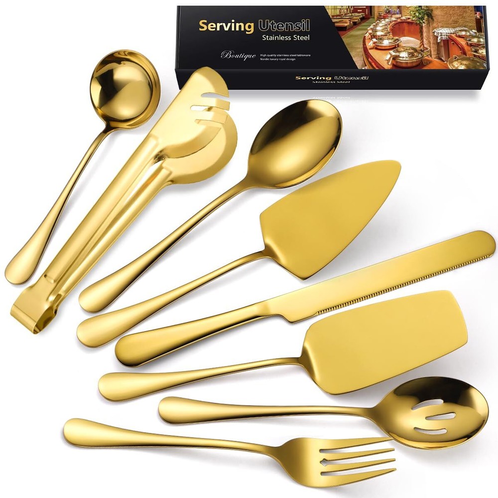 Hostess Serving Utensils Set Large 8 Pcs Stainless Steel Serving Utensils for...