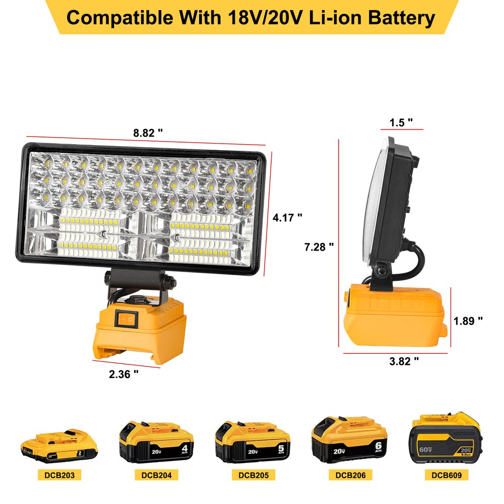 Cordless Led Work Light For Dewalt 20V Battery,Portable Flood Light Flashlight