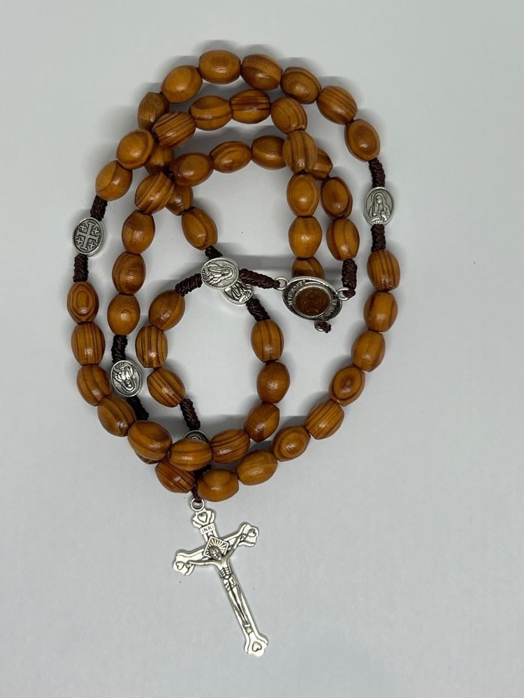 Saint St Benedict Rosary Wooden Holy Land Jerusalem Crucifix Cross Prayer Beads