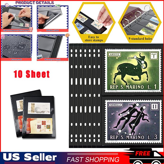 Stamp Pages for Collectors Stamp Album Binder, 10 Sheet, 2 Rows Pages for Stamp