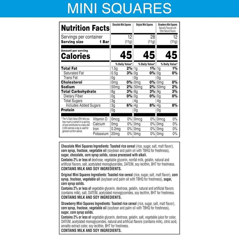 Mini Crispy Marshmallow Squares Variety Pack - 52 Individually Wrapped Bars