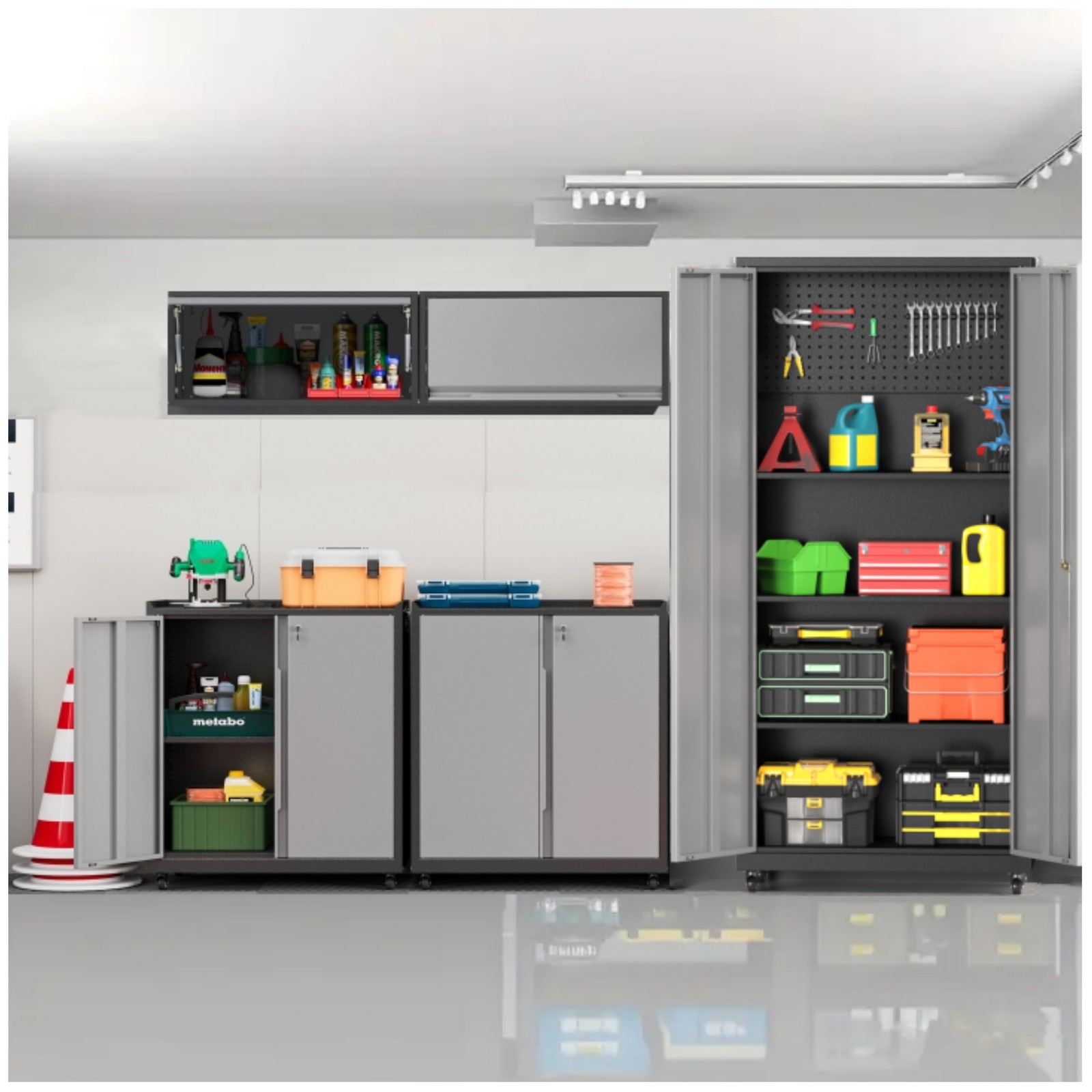 Garage Storage Cabinet System 5-Pcs Workshop Set Metal Garage Lockable Cabinets