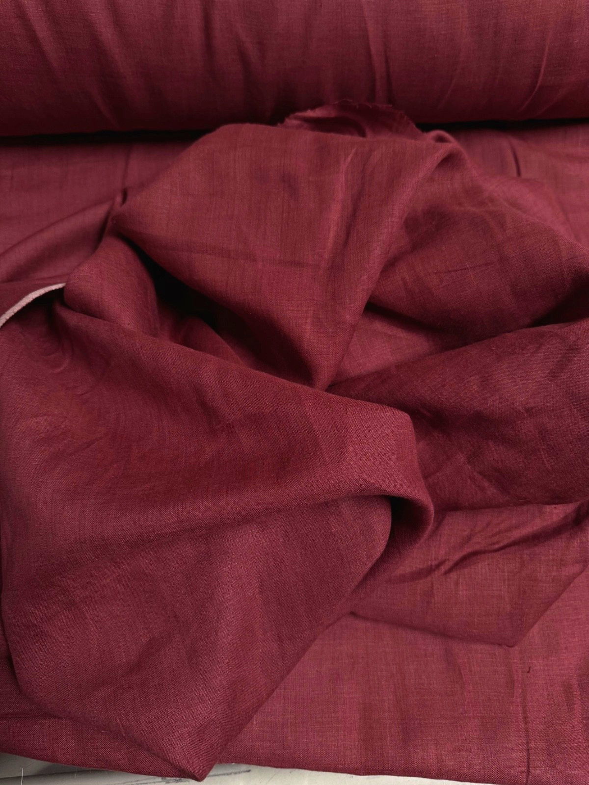 100% Flax Linen Fabric Light to Medium Weight Piece Dyed in Wine Color 57" Wide