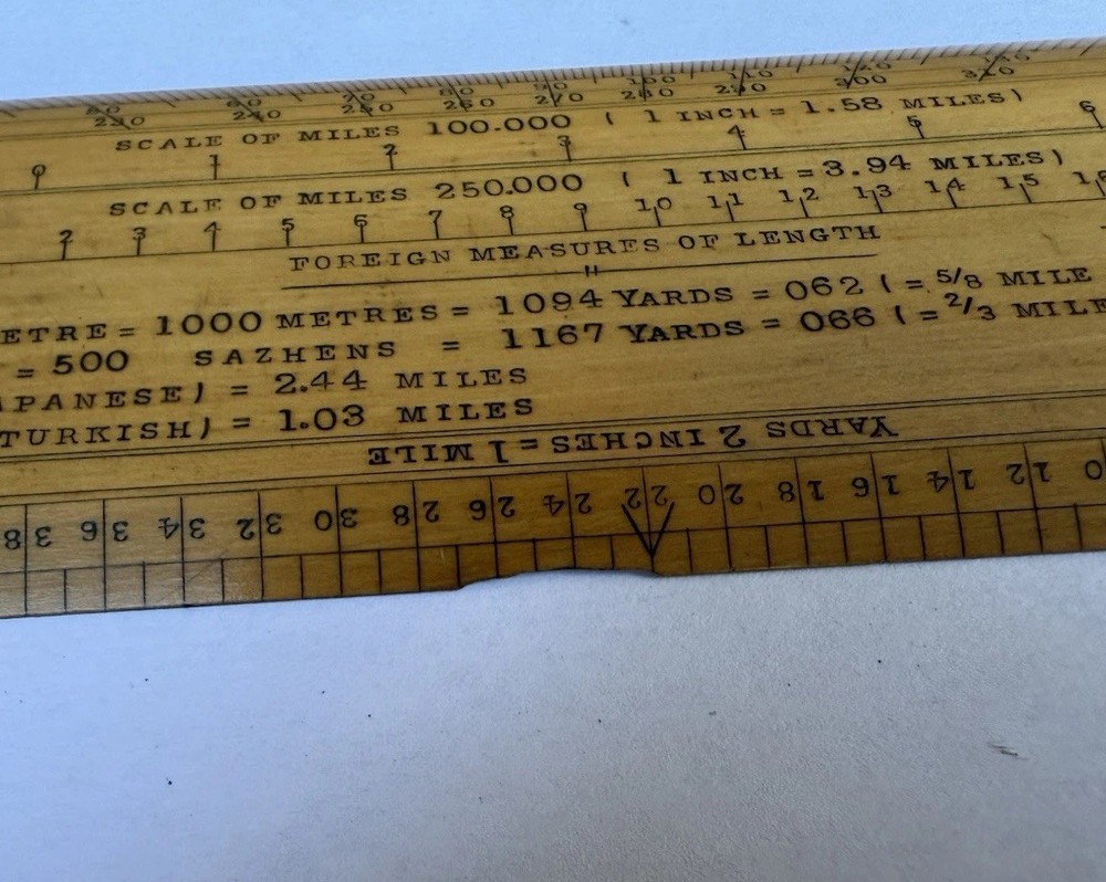 Vintage Original 6" Rectangular Protractor Map Scale Measuring Ruler Old Tool