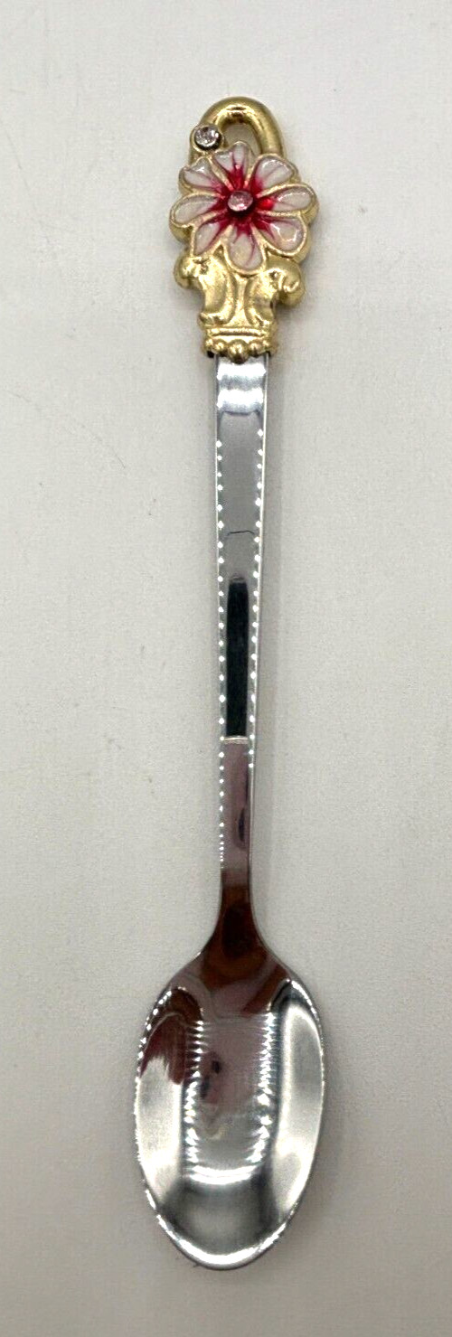 Luxury Glass 12oz Teacup Set Enamel Flower Handle and Base With Teaspoon Coaster