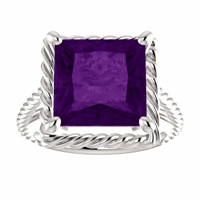 Sterling Silver Square/Princess Cut Solitaire Ring Setting - Rope Style Ring Mou