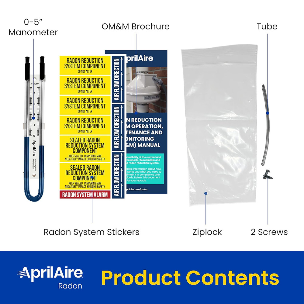Easy to Read 0-5" Manometer, Radon Manometer, ARN05M