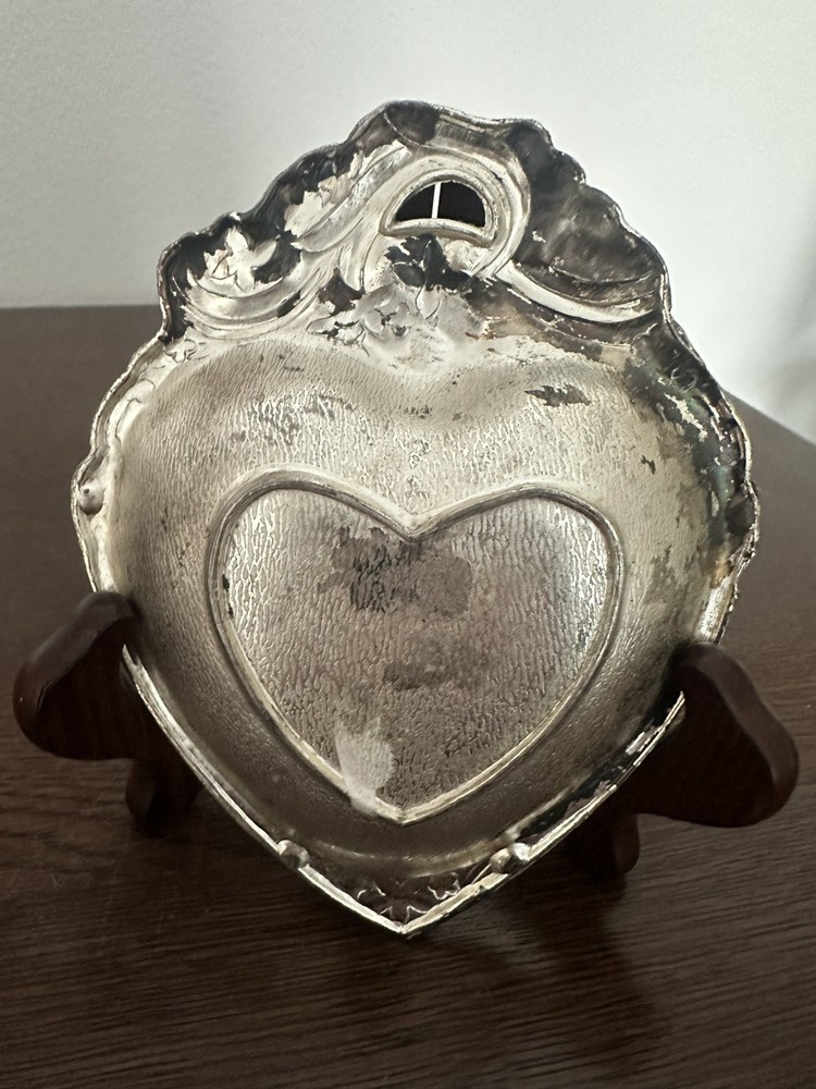 Vintage heart shaped silver trinket dish tray