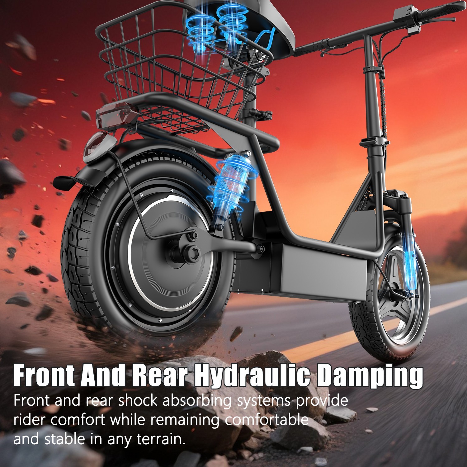 E-Scooter with Seat 30 MPH 43 Miles Range 14'' 1500W Electric Scooter For Adult