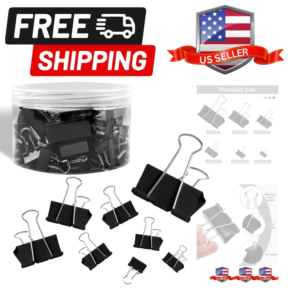 125Pcs Binder Clips Colored, Binder Clips Assorted Sizes, 6 Sizes Binder Pape...