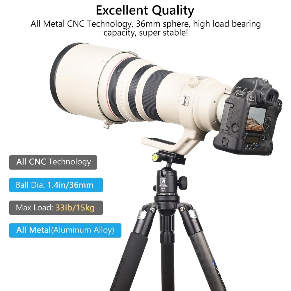 ARTCISE Tripod Ball Head Camera Mount 36mm Diameter Black